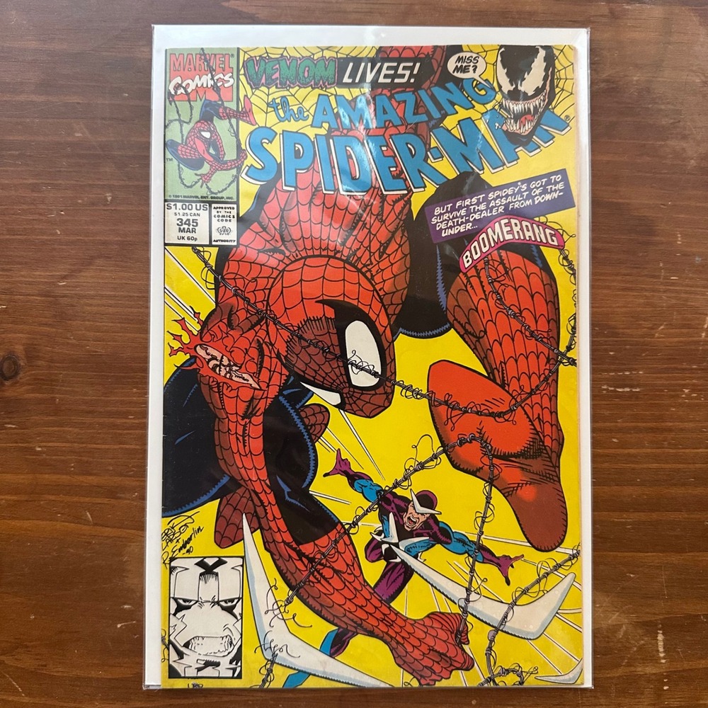 Amazing Spider-Man #345 Venom Lives Boomerang Erik Larsen Marvel 1991 VF/NM Raw